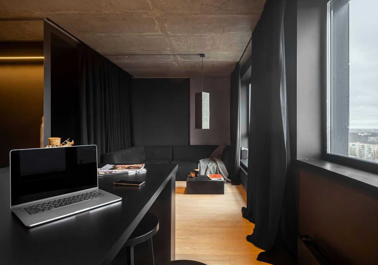 A calm, modern workspace with soft lighting